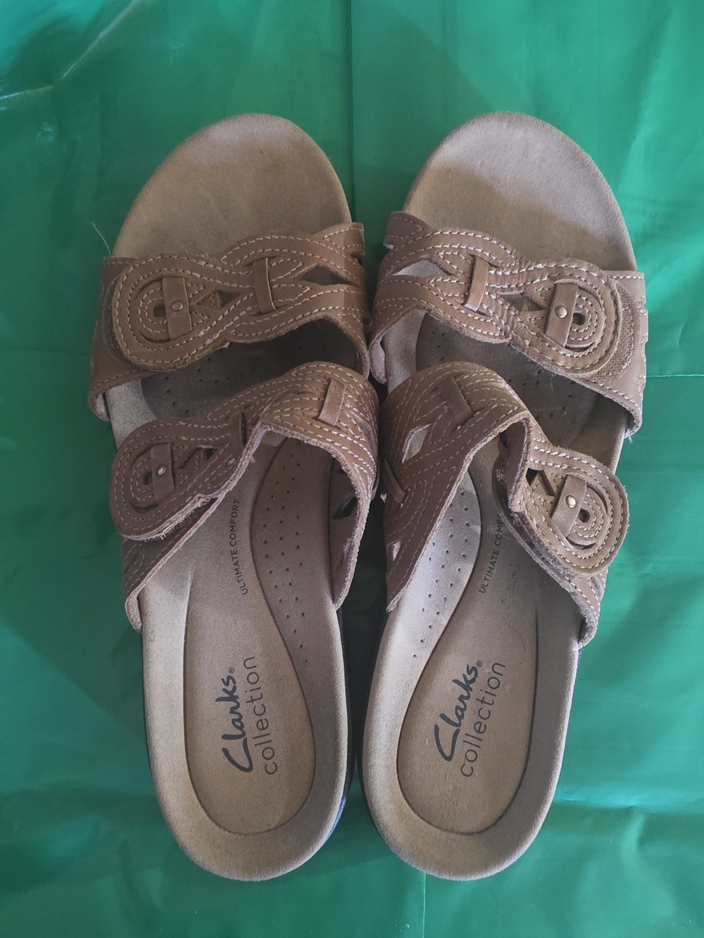 Clarks Brown Braided Strap Slide Sandals